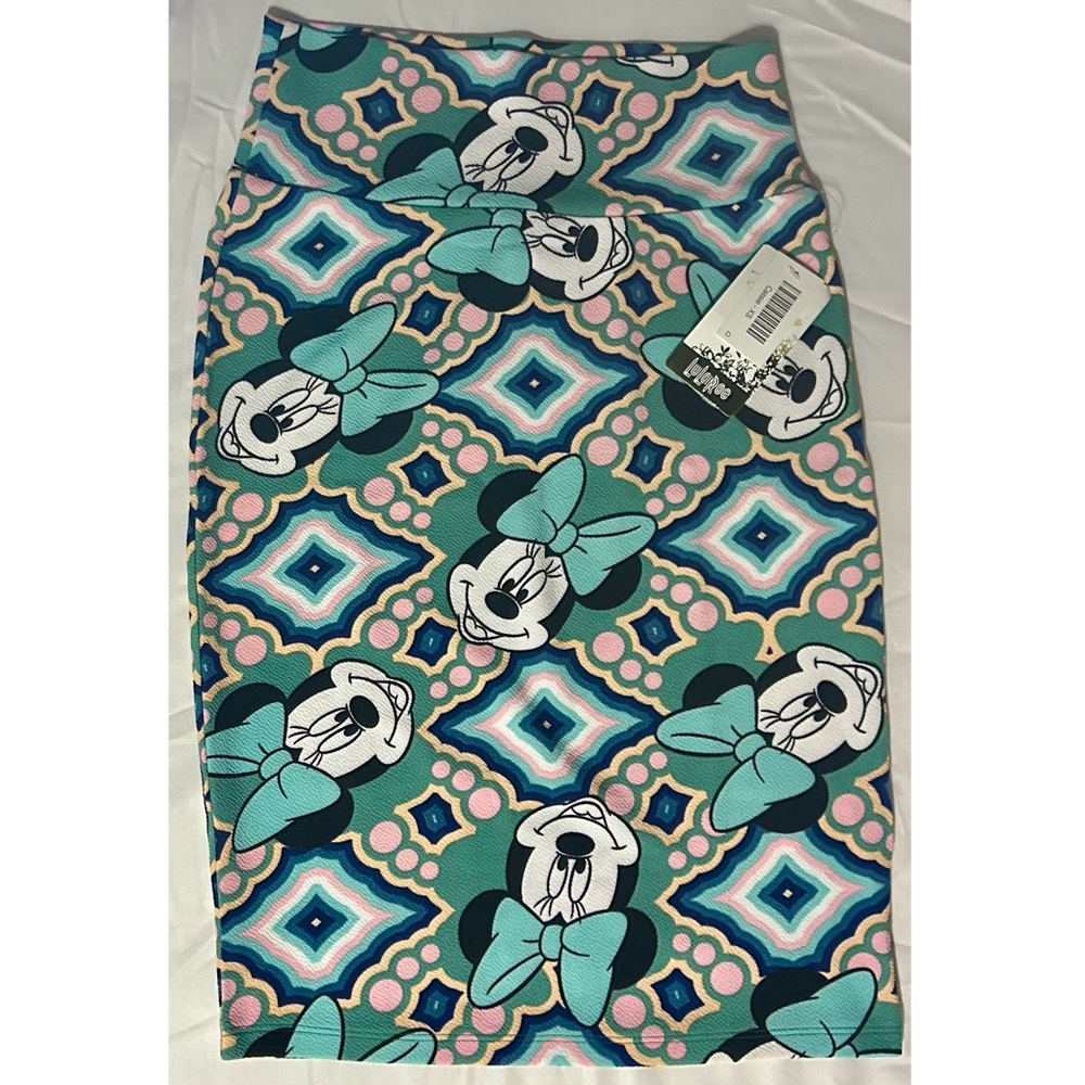 NEW Size XS Lularoe Cassie Disney Minnie Mouse Teal AOP Stretch Pencil Skirt